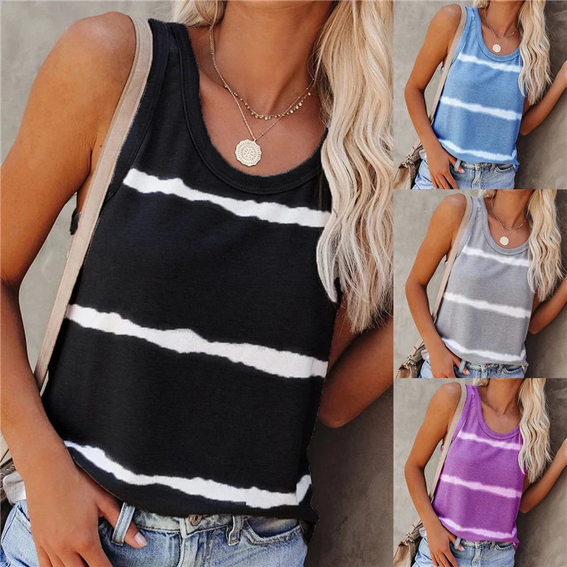 Blouse Summer Fashion Striped Print Vest Sleeveless O-Neck Base Undershirt Workout Sports Camisole Casual Womens Tank Tops Shirt
Blouse Summer Fashion Striped Print Vest Sleeveless O-Neck Base Undershirt Workout Sports Camisole Casual Womens Tank Tops Shirt