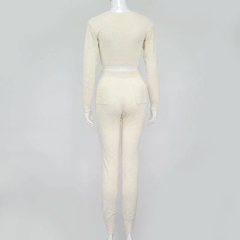 New Arrival Pullover Solid Crop Top Women Plush Casual Home Suit With Knitted Long Pants 2PCS Home Clothing
New Arrival Pullover Solid Crop Top Women Plush Casual Home Suit With Knitted Long Pants 2PCS Home Clothing