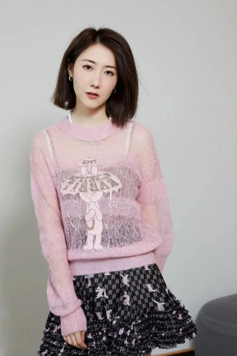 2021 Spring Sweet Cartoon Rabbit Embroidery Hollow-out Thin Sweater Lady Clothing Round Collar All-match Pullovers for Women
2021 Spring Sweet Cartoon Rabbit Embroidery Hollow-out Thin Sweater Lady Clothing Round Collar All-match Pullovers for Women