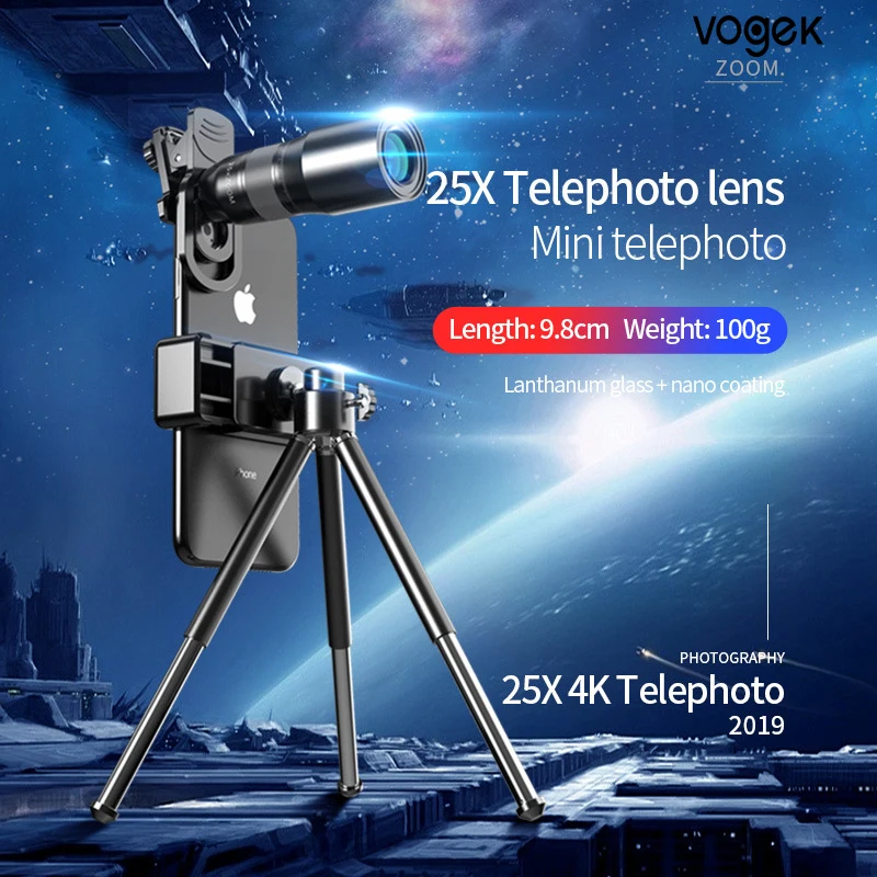 Vogek 25X Mobile Phone Camera Lens Mini Telephoto Lens HD Monocular Telescope 4K External Camera Lanthanide Lens With Tripod
Vogek 25X Mobile Phone Camera Lens Mini Telephoto Lens HD Monocular Telescope 4K External Camera Lanthanide Lens With Tripod