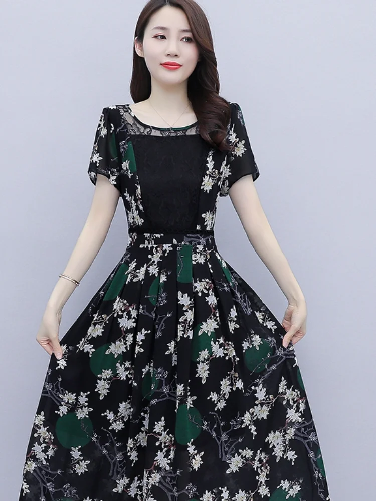 Chiffon Dress Fashion Casual Dresses Short Sleeve O Collar Dress Large Size Floral Dress Summer New Korean Thin for Women
Chiffon Dress Fashion Casual Dresses Short Sleeve O Collar Dress Large Size Floral Dress Summer New Korean Thin for Women