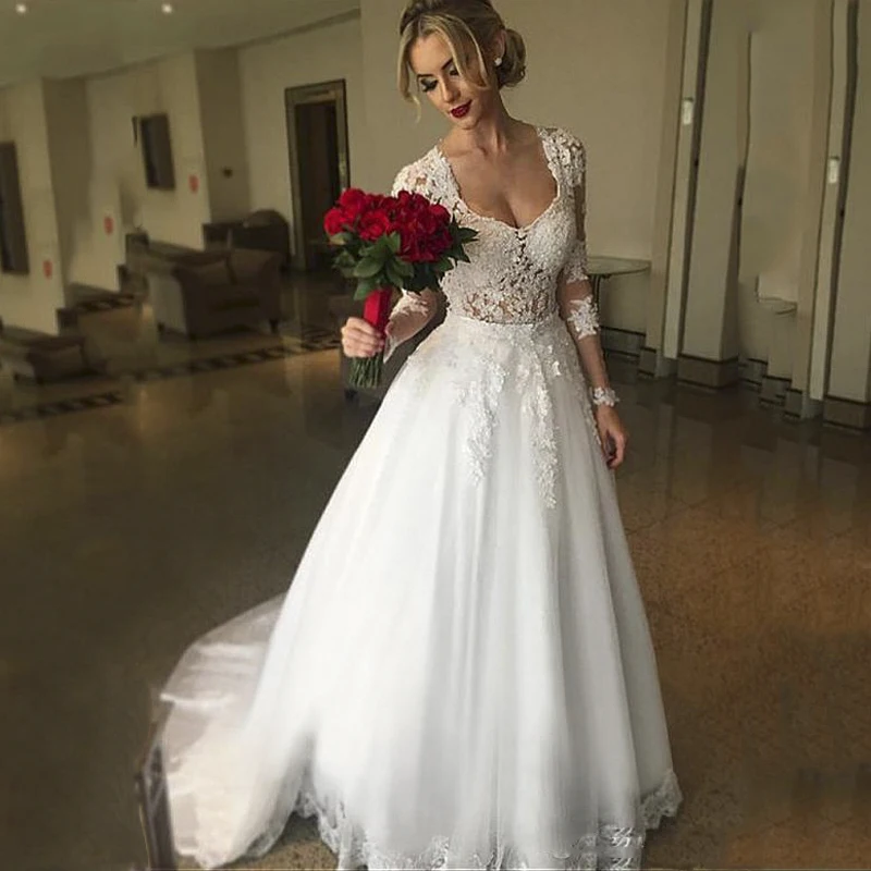 Elegant Illusion Long sleeve Wedding Dresses Court Train 2020 Lace Bridal Dress A Line Wedding Gowns Soft Tulle Wedding Dress
Elegant Illusion Long sleeve Wedding Dresses Court Train 2020 Lace Bridal Dress A Line Wedding Gowns Soft Tulle Wedding Dress