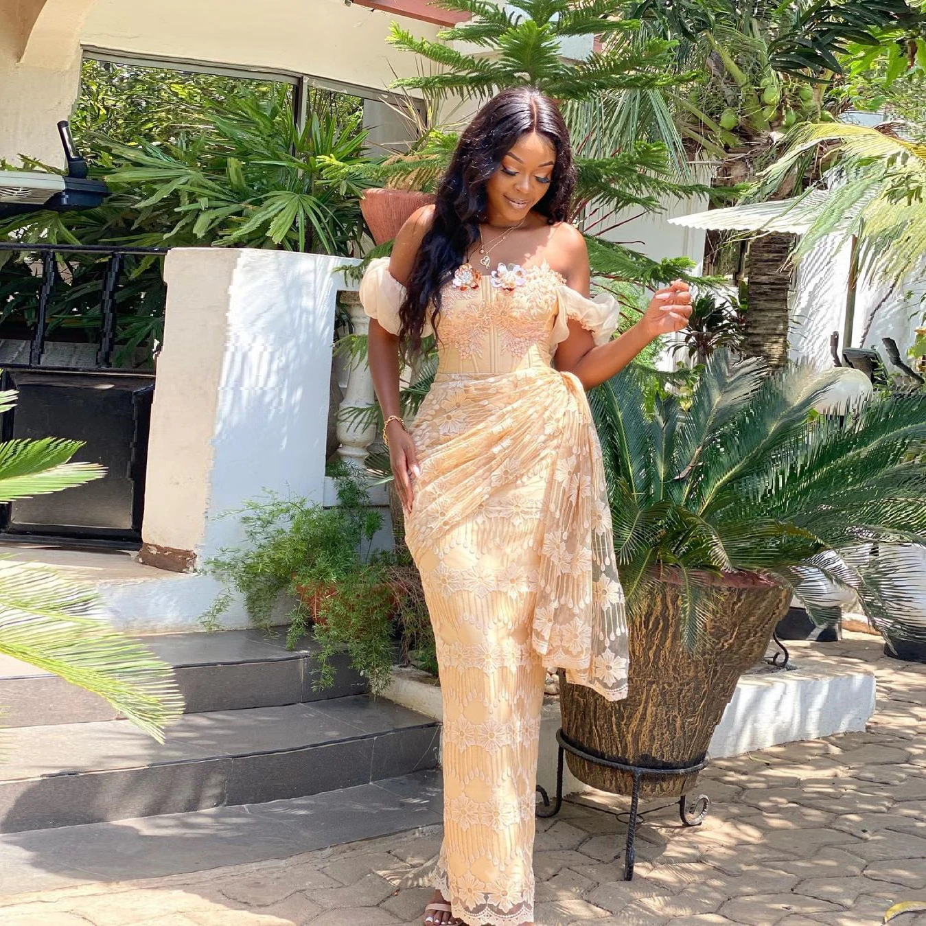 Peach Lace Prom Dresses With Appliques Flowers Off Shoulde Mermaid Evening Gowns Black Girls African Formal Aso Ebi Party Dress
Peach Lace Prom Dresses With Appliques Flowers Off Shoulde Mermaid Evening Gowns Black Girls African Formal Aso Ebi Party Dress