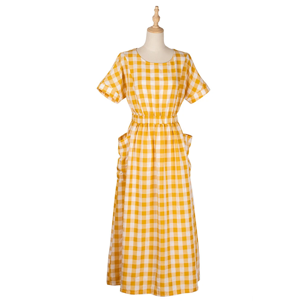 Plaid Dress High Waist Elastic A-line Dresses For Women Short Sleeve O Neck Midi Dress Big Pockets Casual Dress XL 
Plaid Dress High Waist Elastic A-line Dresses For Women Short Sleeve O Neck Midi Dress Big Pockets Casual Dress XL