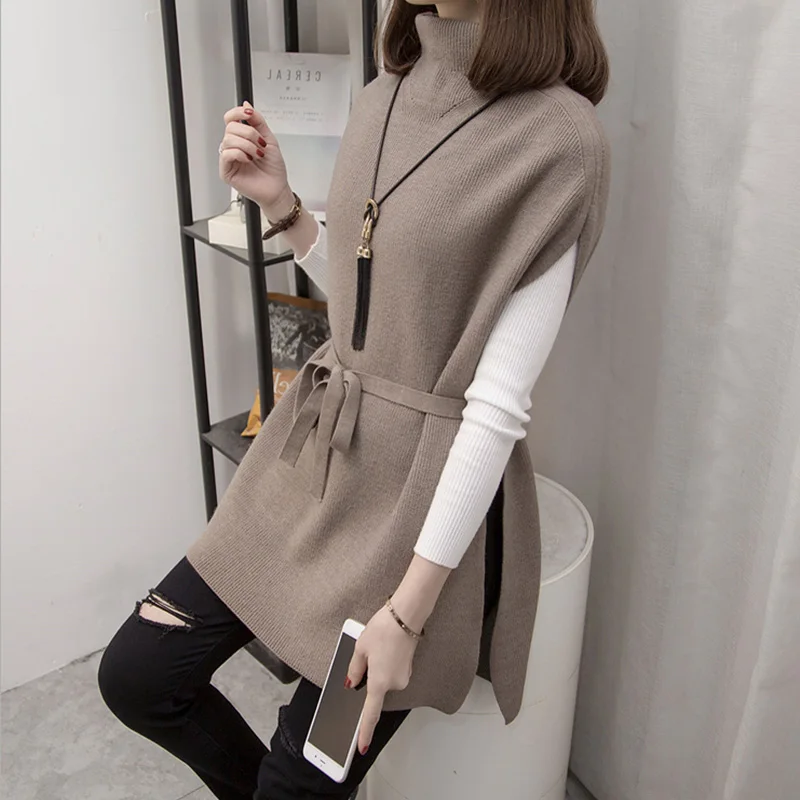 Winter Lady Sweater Vest Short Sleeve Women Sweater Belt Turtleneck Knitt Sweater Female Outer Wear Pullovers Sweaters Tops
Winter Lady Sweater Vest Short Sleeve Women Sweater Belt Turtleneck Knitt Sweater Female Outer Wear Pullovers Sweaters Tops