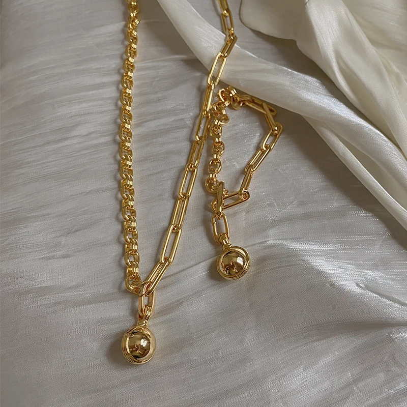 

Brass With 18K Gold Detachable Ball Chains Necklace Women Jewelry Runway Gown Boho Hiphop Rare Glam Japan Korean Fashion Ins