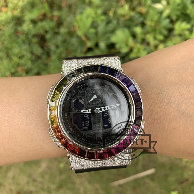 Бесплатная доставка Радужный бриллиант сверкающий Cz фианит G Shock GA110 оправа для