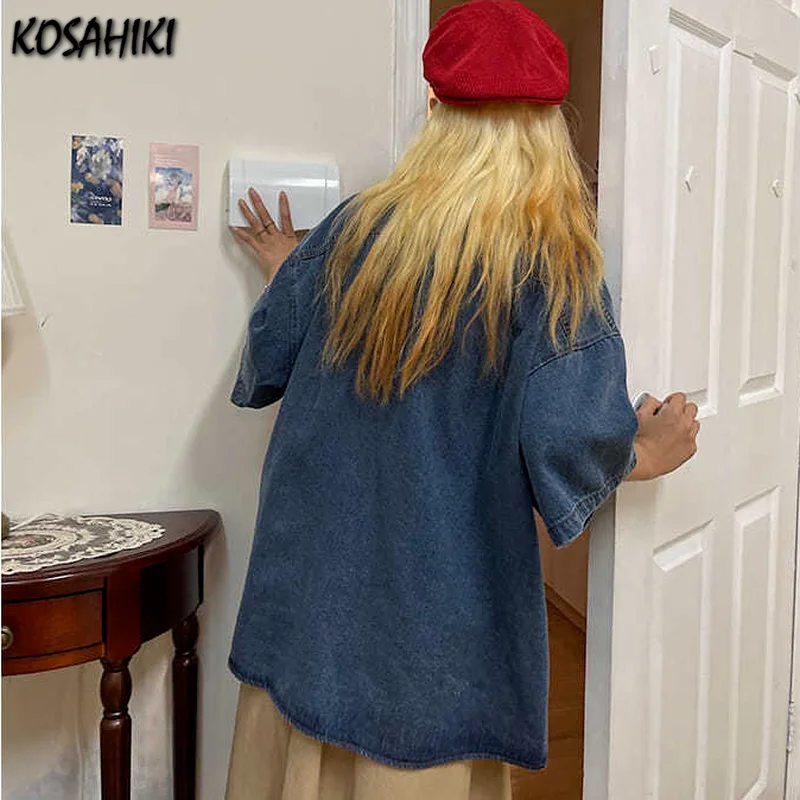 KOSAHIKI Fashion Women Short Sleeve Embroidery Denim Blouses Tops Casual Loose Summer Streetwear Female Vintage Jeans Shirts
KOSAHIKI Fashion Women Short Sleeve Embroidery Denim Blouses Tops Casual Loose Summer Streetwear Female Vintage Jeans Shirts