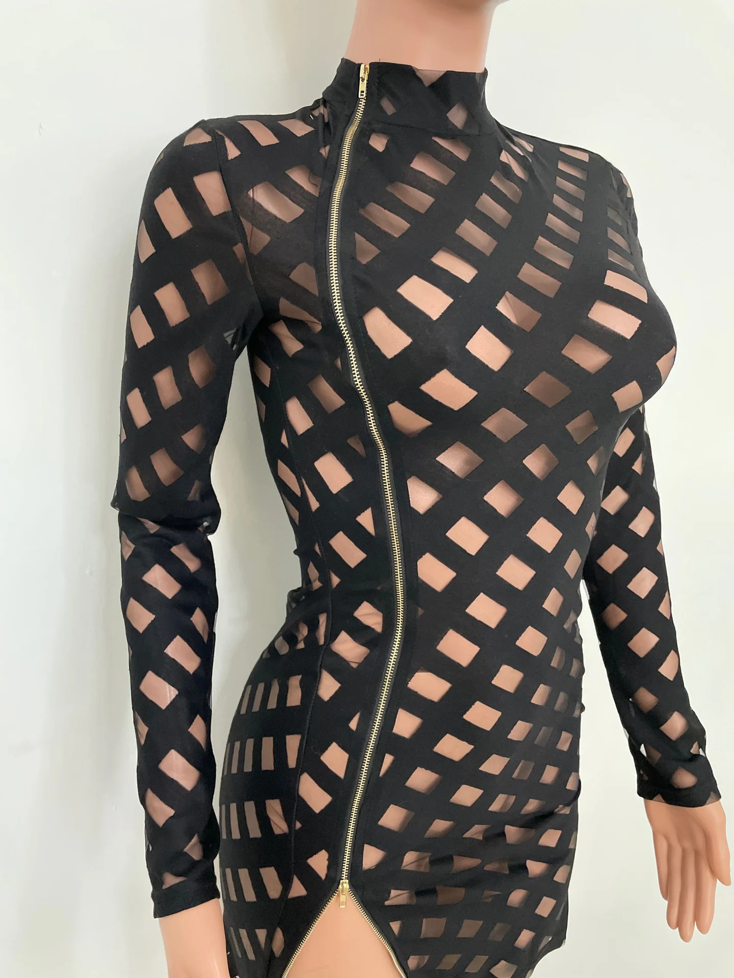 Sexy Long Sleeve Mini Dress Women Clothes Club Wear Zipper Split Hollow Out Mesh Patchwork Bodyocn Dress
Sexy Long Sleeve Mini Dress Women Clothes Club Wear Zipper Split Hollow Out Mesh Patchwork Bodyocn Dress