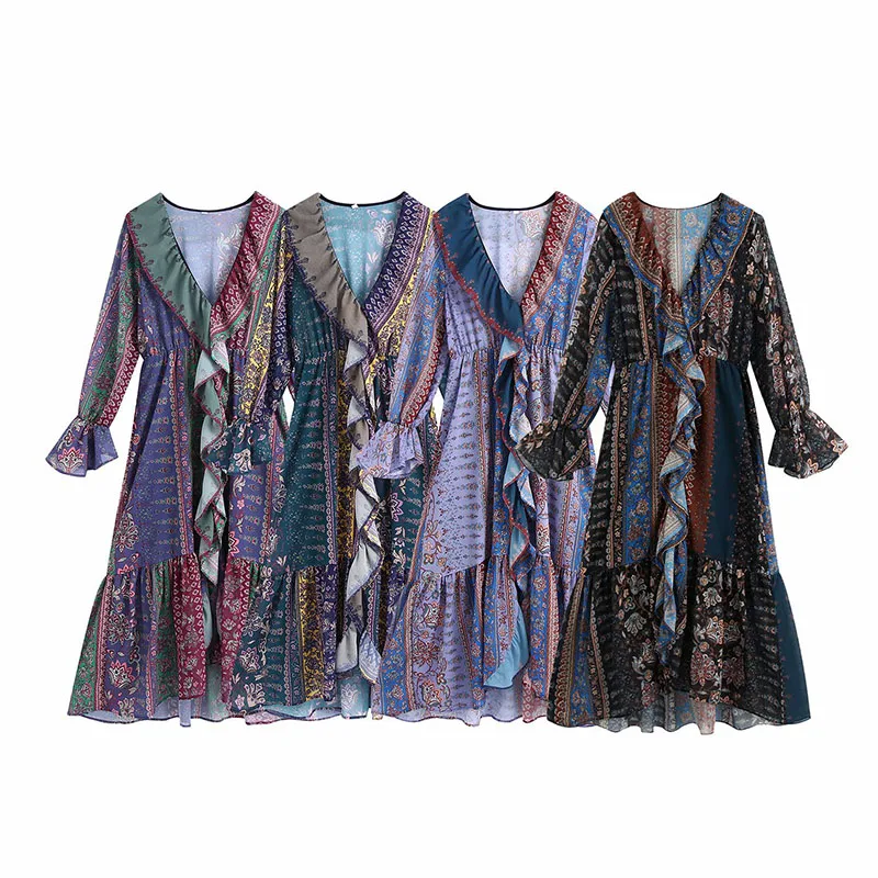 Women's 2021 New Spring Summer Ruffles Printed Long Dresses For Ladies V Neck Puff Sleeve Elegant Patchwork Floral Dress Female
Women's 2021 New Spring Summer Ruffles Printed Long Dresses For Ladies V Neck Puff Sleeve Elegant Patchwork Floral Dress Female