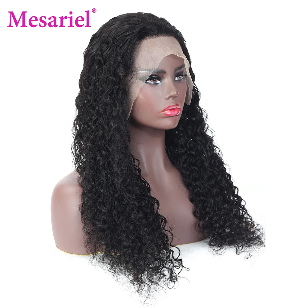 Mesariel Remy 150% 13x4 Lace Front Human Hair Wigs Brazilian Curly Frontal Wig Pre Plucked Bleached Knots | Шиньоны и парики