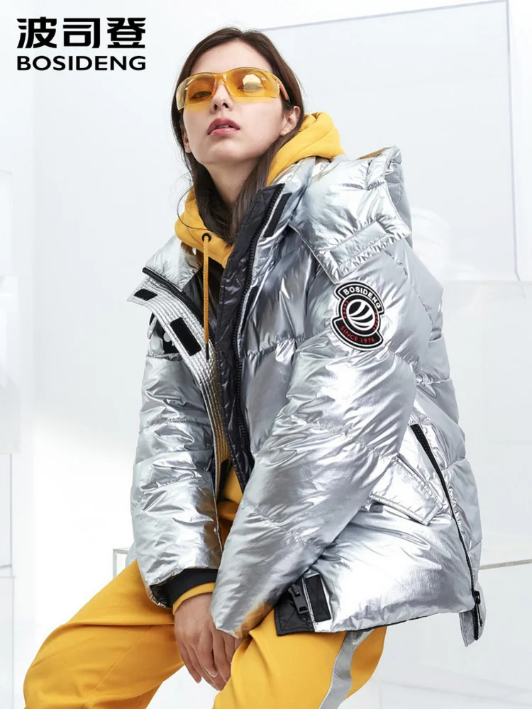 bosideng puff collection women down jacket short down coat loose fashion sliver bright fabric B90141042 
bosideng puff collection women down jacket short down coat loose fashion sliver bright fabric B90141042