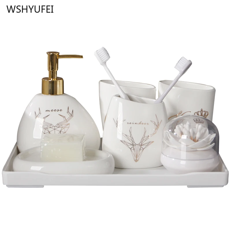Ceramic gold geometric antler bathroom accessories set washing tool bottle mouth cup soap toothbrush holder household items
Ceramic gold geometric antler bathroom accessories set washing tool bottle mouth cup soap toothbrush holder household items