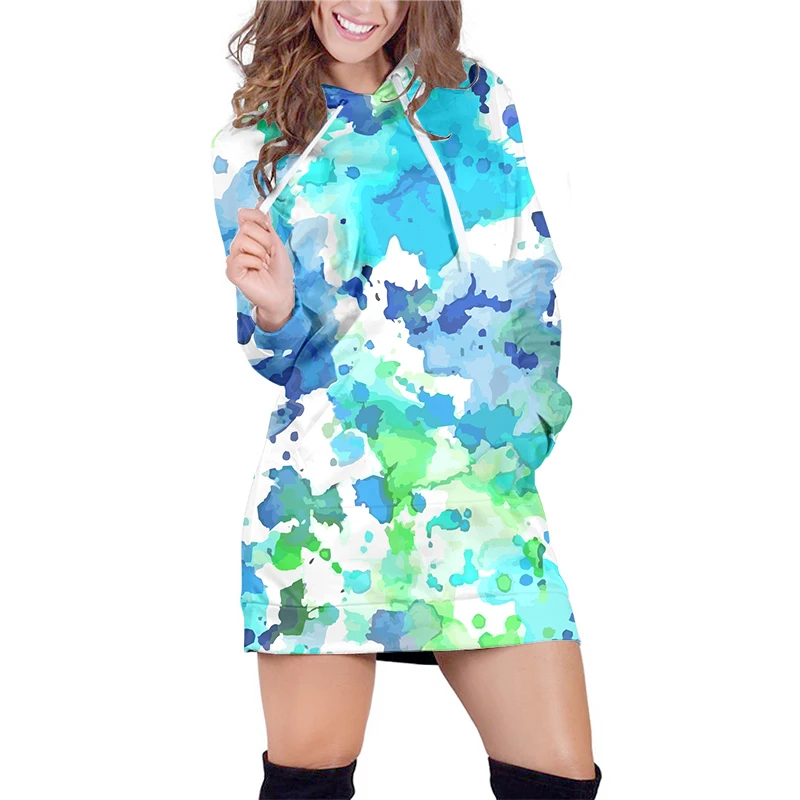 Женское платье с капюшоном и принтом OGKB, объемное длинное платье большого размера в стиле Харадзюку, Повседневный пуловер с цветным принтом, Прямая поставка 
Женское платье с капюшоном и принтом OGKB, объемное длинное платье большого размера в стиле Харадзюку, Повседневный пуловер с цветным принтом, Прямая поставка