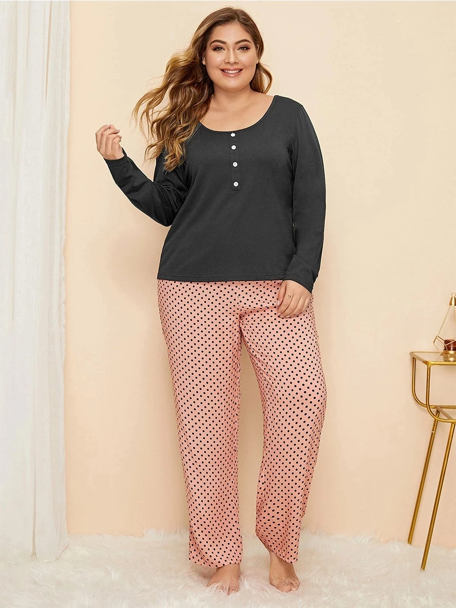 Plus Size 7XL Women Home Wear Set Dot Print Pants button tops Long Sleeve Pajamas Sets Sleepwear nightgown Homewear soft pink 54
Plus Size 7XL Women Home Wear Set Dot Print Pants button tops Long Sleeve Pajamas Sets Sleepwear nightgown Homewear soft pink 54
