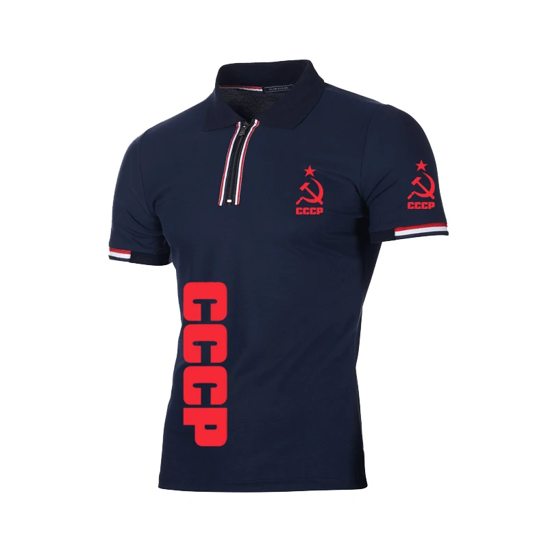 NEW Summer Men's polo shirt CCCP Russian USSR printing high quality Cotton Solid color Striped zipper Men's short tops
NEW Summer Men's polo shirt CCCP Russian USSR printing high quality Cotton Solid color Striped zipper Men's short tops