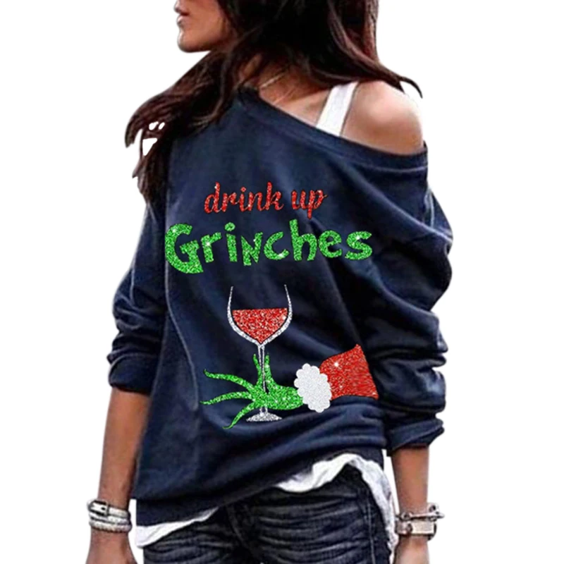 Christmas Long Sleeve One-shouldered Sweatshirt Loose Fit Letter Printed Round Neck Women Sweatshirt Top H9
Christmas Long Sleeve One-shouldered Sweatshirt Loose Fit Letter Printed Round Neck Women Sweatshirt Top H9