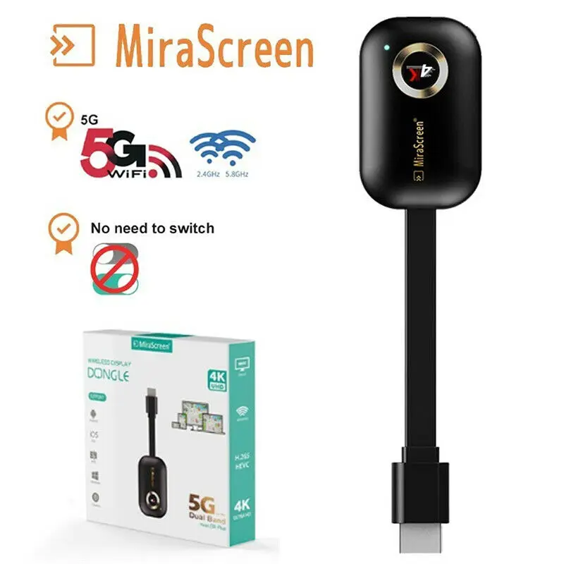 

Mirascreen G9 Plus 2.4G/5G 4K Wireless HDMI H.265 Wifi Display Dongle Mirror Miracast Airplay DLNA Receiver for Projector