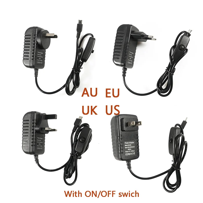 5V 3A Power Supply Charger For Raspberry Pi AC Adapter Micro USB Cable with Power On/Off Switch for banana pi pro Model B+ Plus
5V 3A Power Supply Charger For Raspberry Pi AC Adapter Micro USB Cable with Power On/Off Switch for banana pi pro Model B+ Plus