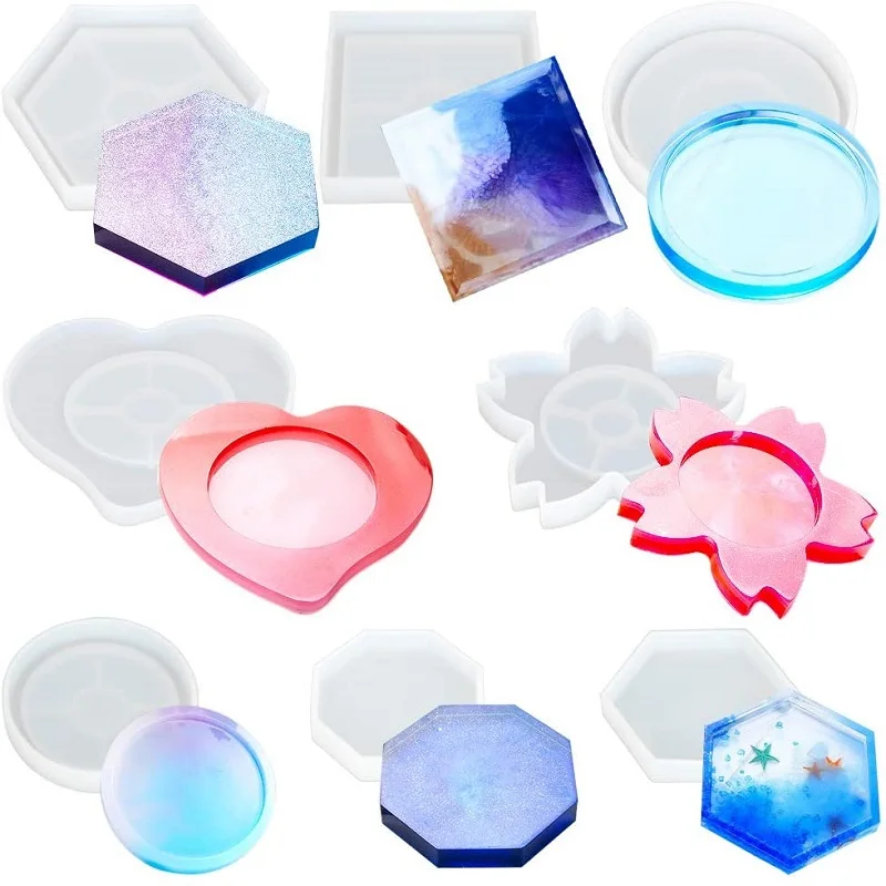 8PCS/Set DIY Coaster Silicone Molds Resin Molds Cherry Blossoms Heart Hexagon Square Round Molds Bottom Bracket for Casting
8PCS/Set DIY Coaster Silicone Molds Resin Molds Cherry Blossoms Heart Hexagon Square Round Molds Bottom Bracket for Casting