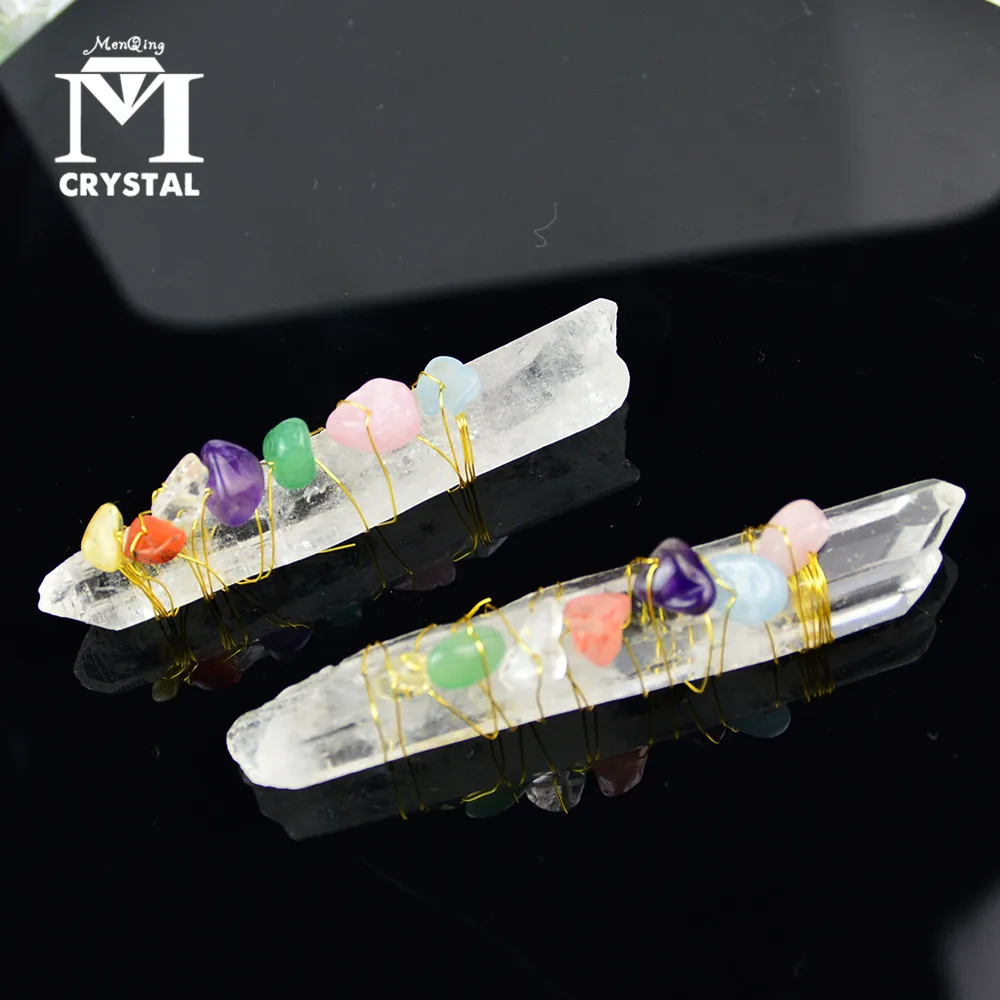 

Семь Чакра Исцеление грубые кристаллы Камни, обернута сырой прозрачный кристалл палочка для йоги духовная медитация рейки