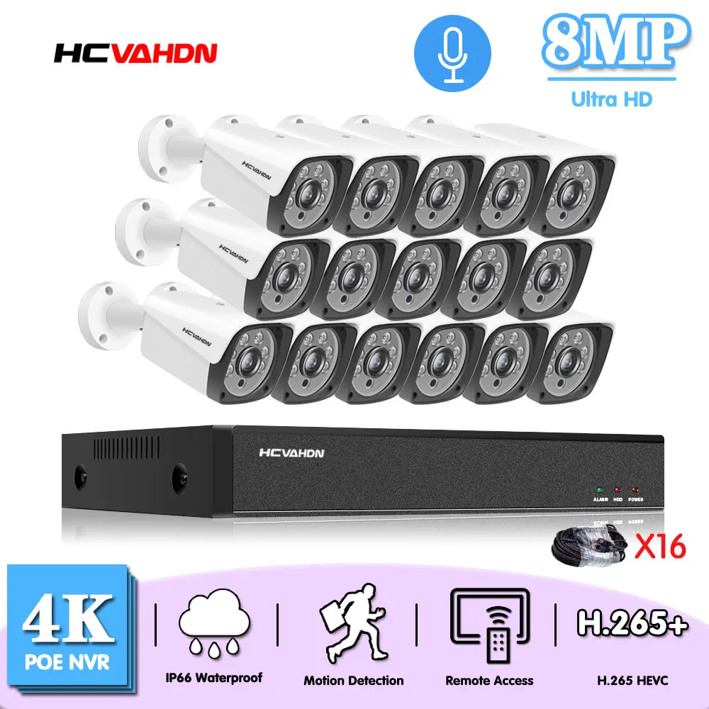 4K CCTV System NVR Kit 8MP Super Outdoor Motion Detection Security IP Camera Audio H.265+ 16CH POE NVR Video Surveillance set
4K CCTV System NVR Kit 8MP Super Outdoor Motion Detection Security IP Camera Audio H.265+ 16CH POE NVR Video Surveillance set