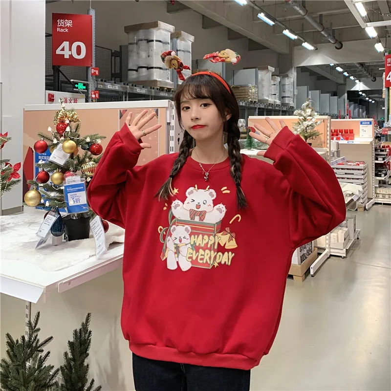 Women 's Hoodie Christmas Red Cartoon Happy New Year Kawaii Loose Round Neck Pullover Streetwear Bear Winter Coat Thick 2022 New
Women 's Hoodie Christmas Red Cartoon Happy New Year Kawaii Loose Round Neck Pullover Streetwear Bear Winter Coat Thick 2022 New