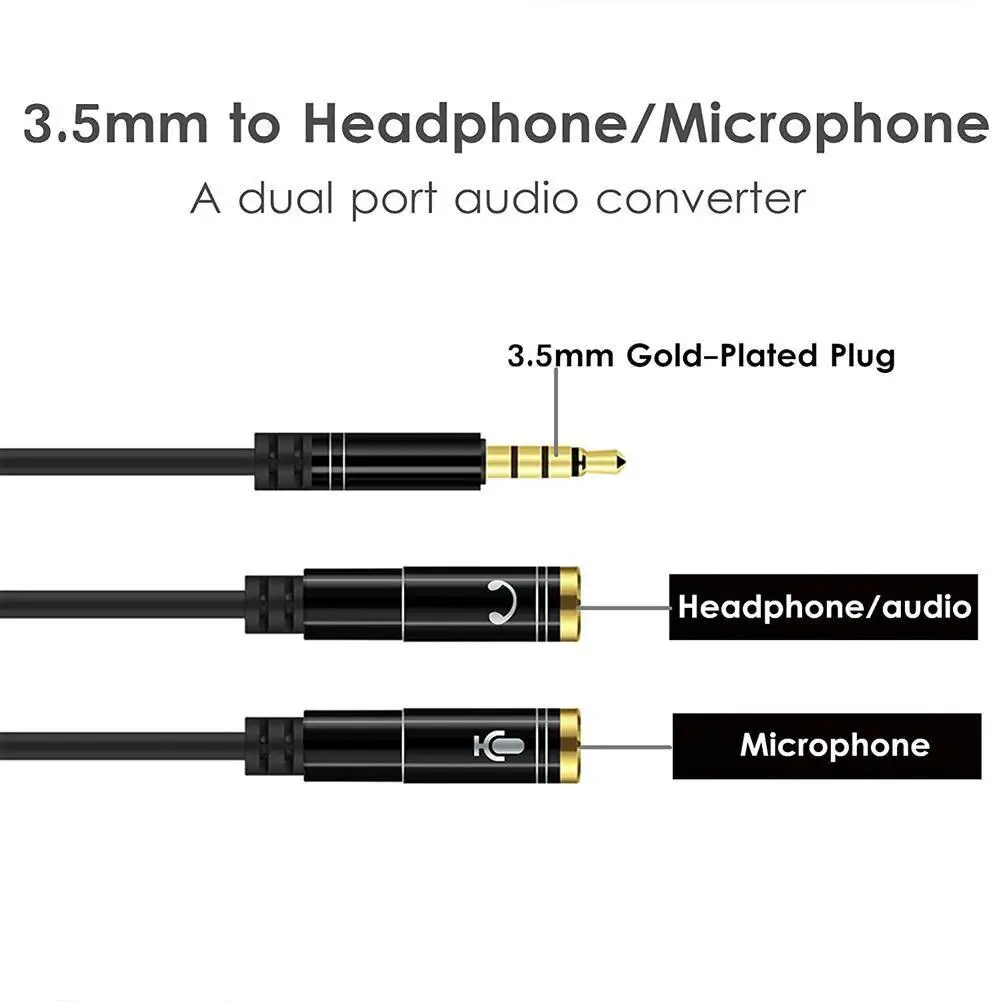 Portable Headset Adapter Splitter 3.5mm Jack Cable with Separate Mic and Audio Headphone Connector | Электроника