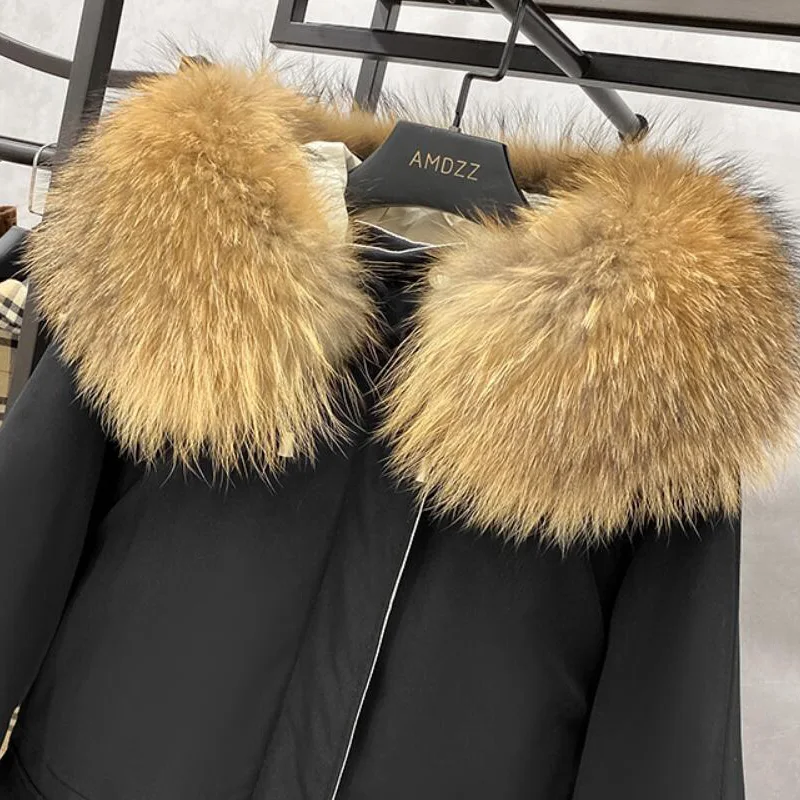 Large Natural Raccoon Fox Fur Hooded Winter Down Coat Women 90% White Duck Down Jacket Thick Warm Parkas Female Outerwear 
Large Natural Raccoon Fox Fur Hooded Winter Down Coat Women 90% White Duck Down Jacket Thick Warm Parkas Female Outerwear