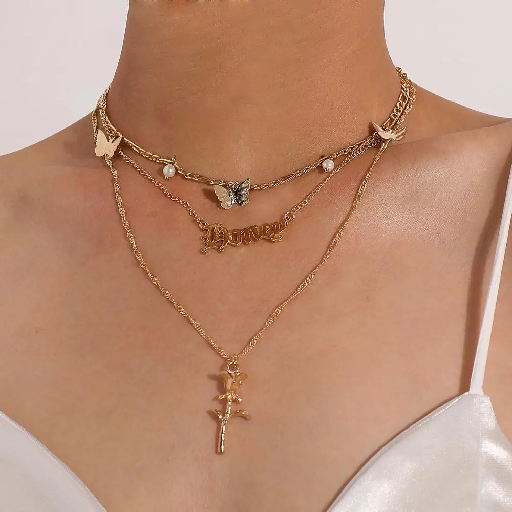 Gothic Butterfly Necklace for Women Layered Gold Color Chains Choker Rose Flower Letter Pedant Women's Neckalce 2021 Trendy
Gothic Butterfly Necklace for Women Layered Gold Color Chains Choker Rose Flower Letter Pedant Women's Neckalce 2021 Trendy