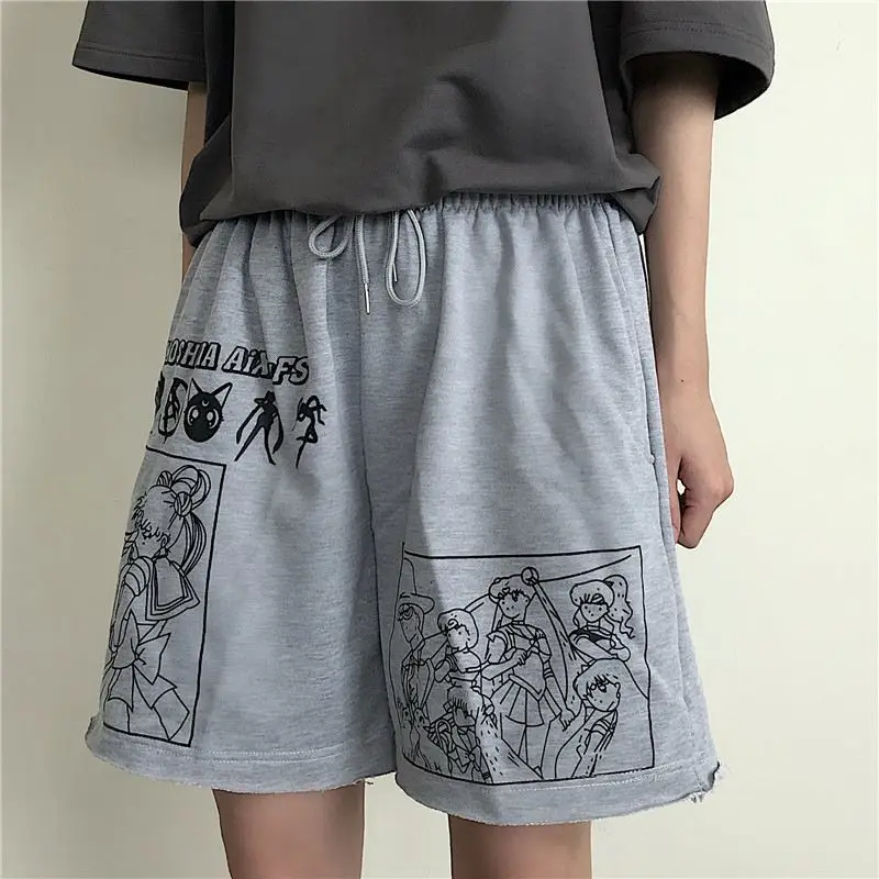 Summer pants streetwear cartoon Comic Sailor Moon letters print high waist shorts Casual loose elastic waist Straight shorts
Summer pants streetwear cartoon Comic Sailor Moon letters print high waist shorts Casual loose elastic waist Straight shorts
