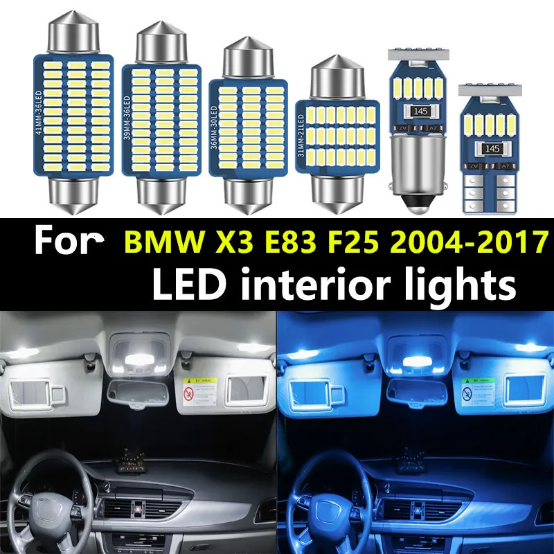 For BMW X3 E83 F25 2004-2017 Error Free 12v Car LED Bulbs Interior Kit Dome Reading Lamps Trunk Lights Vanity Mirror Accessories
For BMW X3 E83 F25 2004-2017 Error Free 12v Car LED Bulbs Interior Kit Dome Reading Lamps Trunk Lights Vanity Mirror Accessories