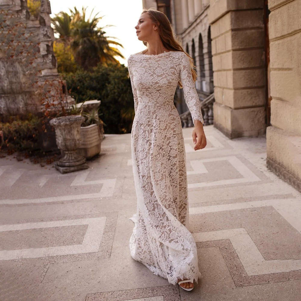 Bateau Mermaid Lace Wedding Dress Romantic Custom Made Sweep Train Long Sleeve Zipper Closed Back Garden Photography Bridal Gown
Bateau Mermaid Lace Wedding Dress Romantic Custom Made Sweep Train Long Sleeve Zipper Closed Back Garden Photography Bridal Gown