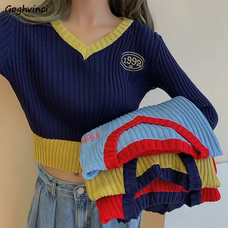 Women Patchwork Pullovers Colorful Slender Hipster Knitted V-neck Teenagers Crop Top Hot Girls Korean Style Females Sweaters New
Women Patchwork Pullovers Colorful Slender Hipster Knitted V-neck Teenagers Crop Top Hot Girls Korean Style Females Sweaters New