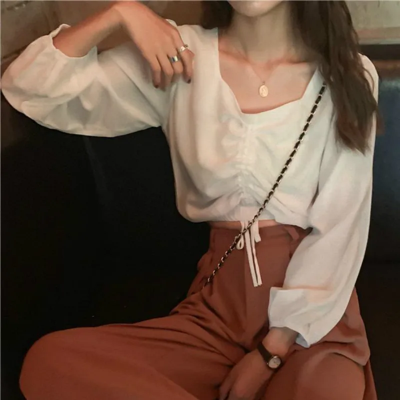Shirts Women Pleated Drawstring Loose Long Sleeve Chic Elegant Red Crop Top Ulzzang New Arrival Elastic Waist Womens Fashion Hot
Shirts Women Pleated Drawstring Loose Long Sleeve Chic Elegant Red Crop Top Ulzzang New Arrival Elastic Waist Womens Fashion Hot