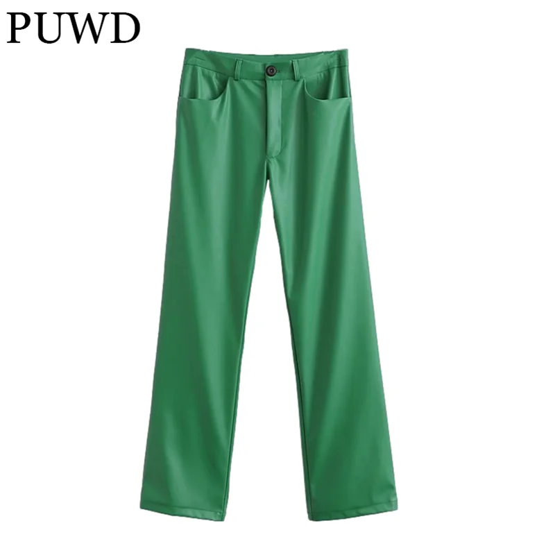 Брюки PUWD женские из искусственной кожи, повседневные, зеленые, осень 2021, модные женские уличные брюки с высокой талией, женские прямые брюки
Брюки PUWD женские из искусственной кожи, повседневные, зеленые, осень 2021, модные женские уличные брюки с высокой талией, женские прямые брюки