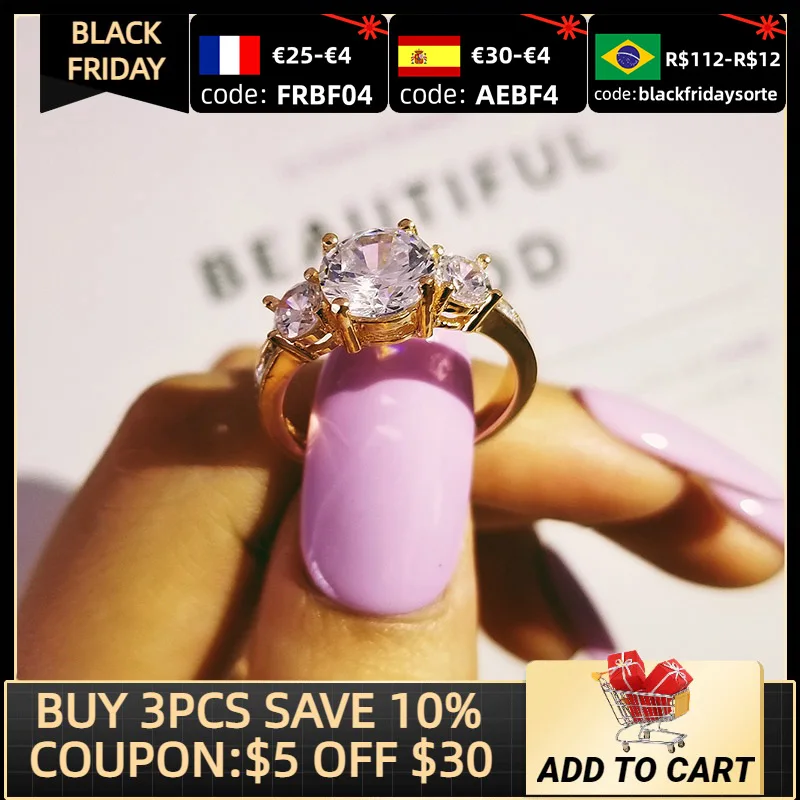 Three Stone Gold Color Engagement Rings Fashion Style 3 Carat Cubic Zirconia Rings Jewelry gift sepcial unique R1597-golden
Three Stone Gold Color Engagement Rings Fashion Style 3 Carat Cubic Zirconia Rings Jewelry gift sepcial unique R1597-golden