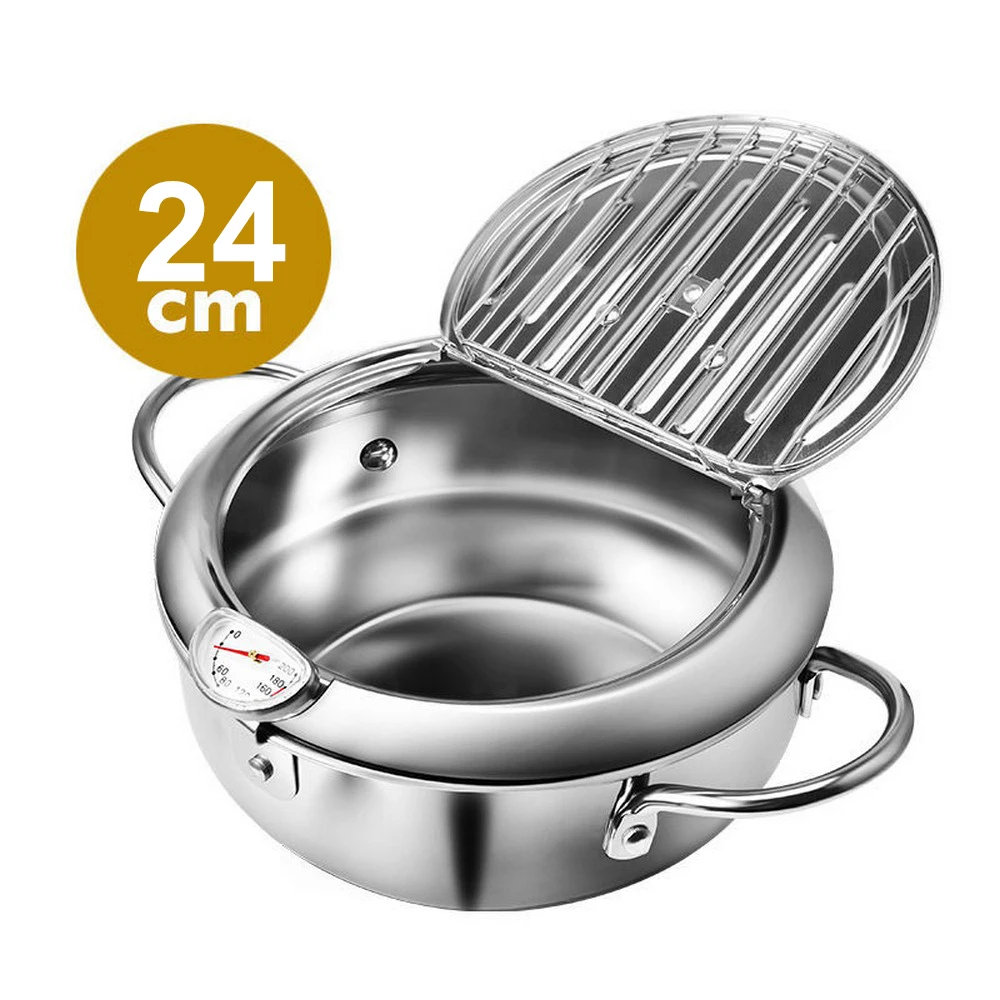 304 Нержавеющая сталь глубокая сковорода горшок Кухня темпуры для жарки с крышкой