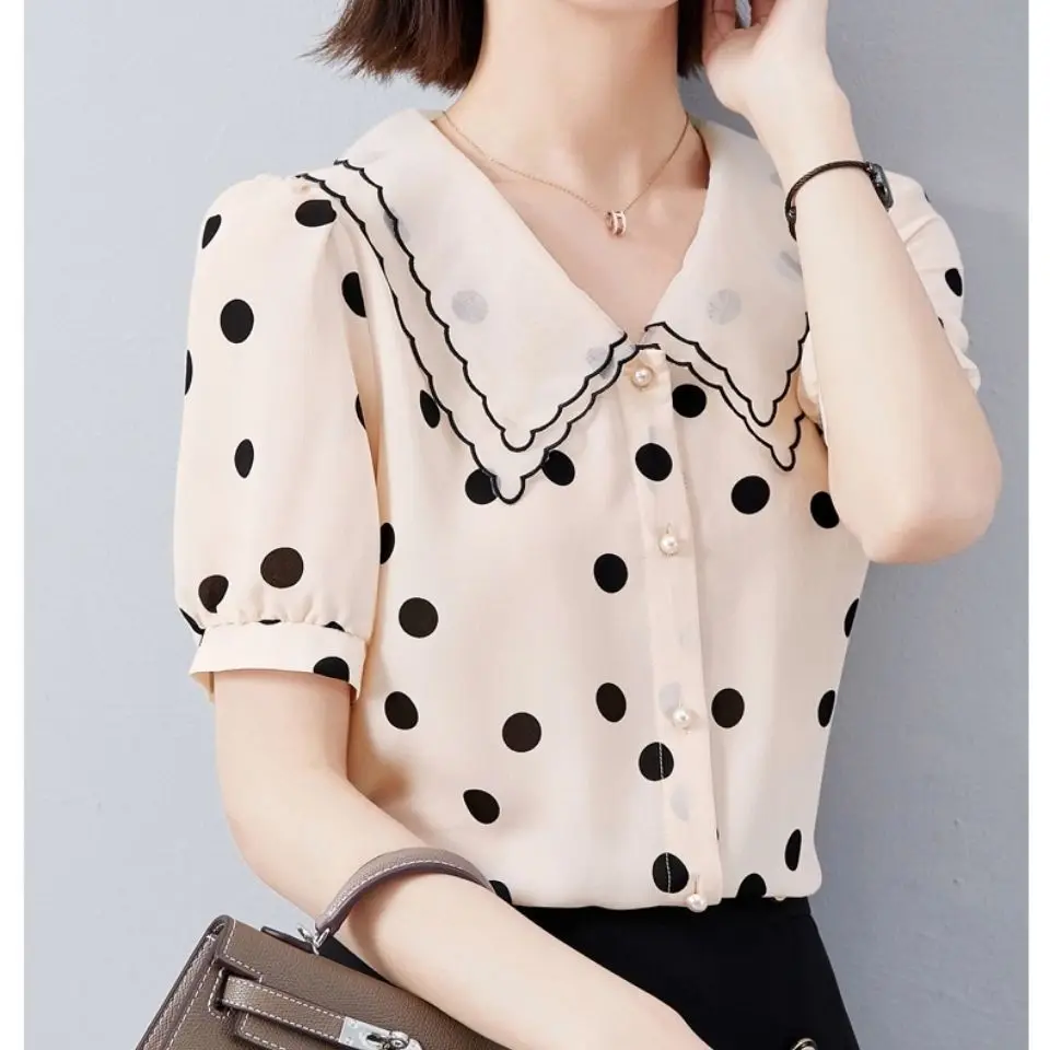 Organza Double Layer Collar Short Sleeve Dot Blouse Women 2021 Summer All Match Loose Plus Size Chiffon Top Shirt
Organza Double Layer Collar Short Sleeve Dot Blouse Women 2021 Summer All Match Loose Plus Size Chiffon Top Shirt