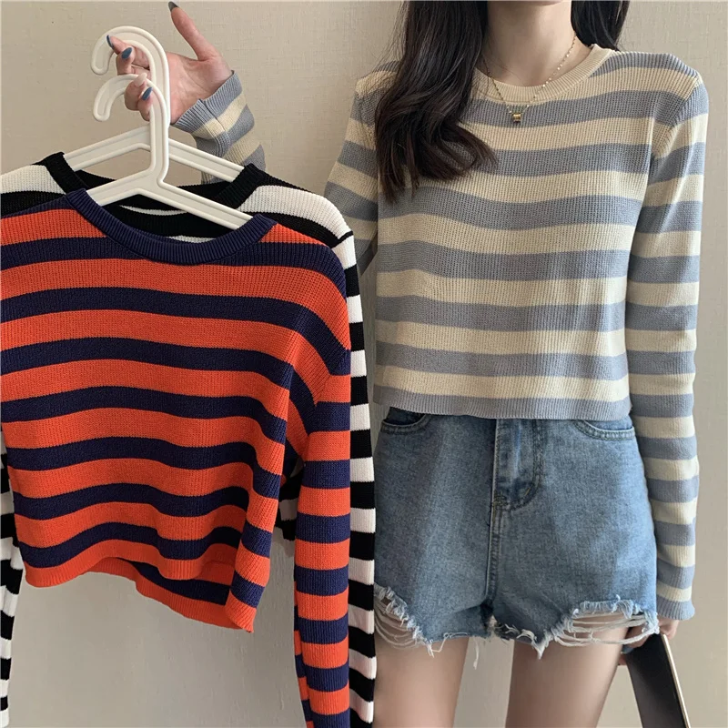 High Waist T-shirt Short Top Chic Design Sense Of Minority Stripe Long Sleeve Women's Spring And Autumn 2021 New
High Waist T-shirt Short Top Chic Design Sense Of Minority Stripe Long Sleeve Women's Spring And Autumn 2021 New