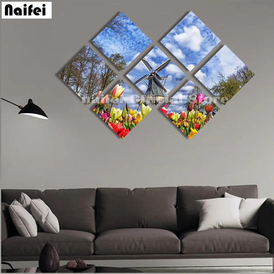 

7 pcs diy 5d diamond Painting netherlands Windmills flowers Landscape Multi-picture diy Diamond Embroidery mosaic home decor