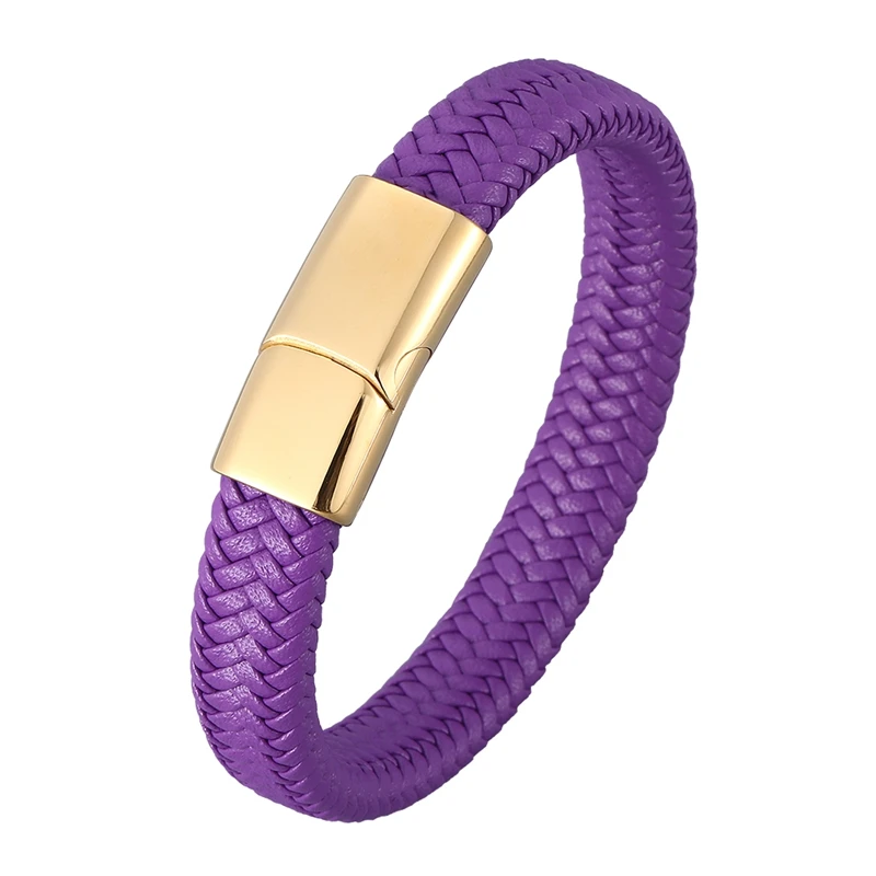 

Simple Purple Braided Leather Rope Bracelet for Men Women Bangle Steel Magnet Clasp Weave Wristband Valentine's Day Gift PD0982