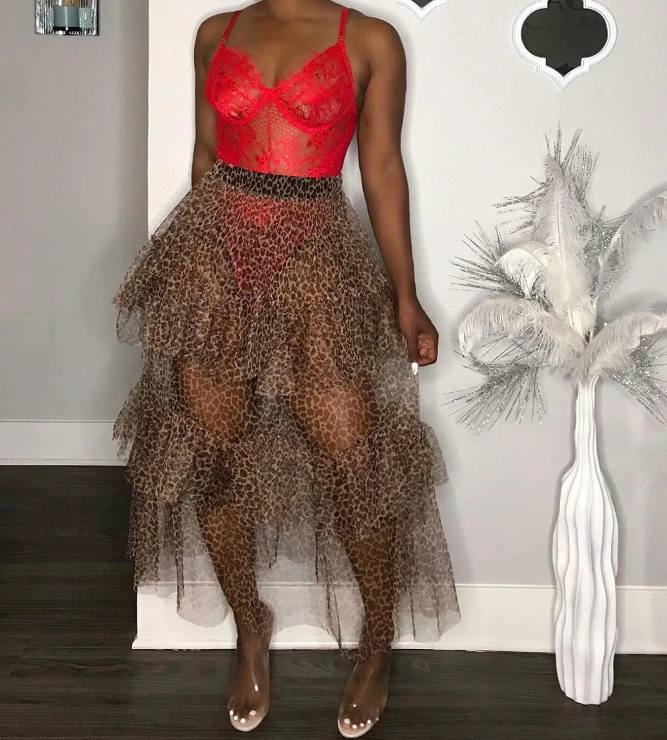 BKLD New Women Leopard Print Skirts Mesh See-through Ladies High Waisted Summer Ruffles Long Skirts Leopard Maxi Skirt Womens 
BKLD New Women Leopard Print Skirts Mesh See-through Ladies High Waisted Summer Ruffles Long Skirts Leopard Maxi Skirt Womens