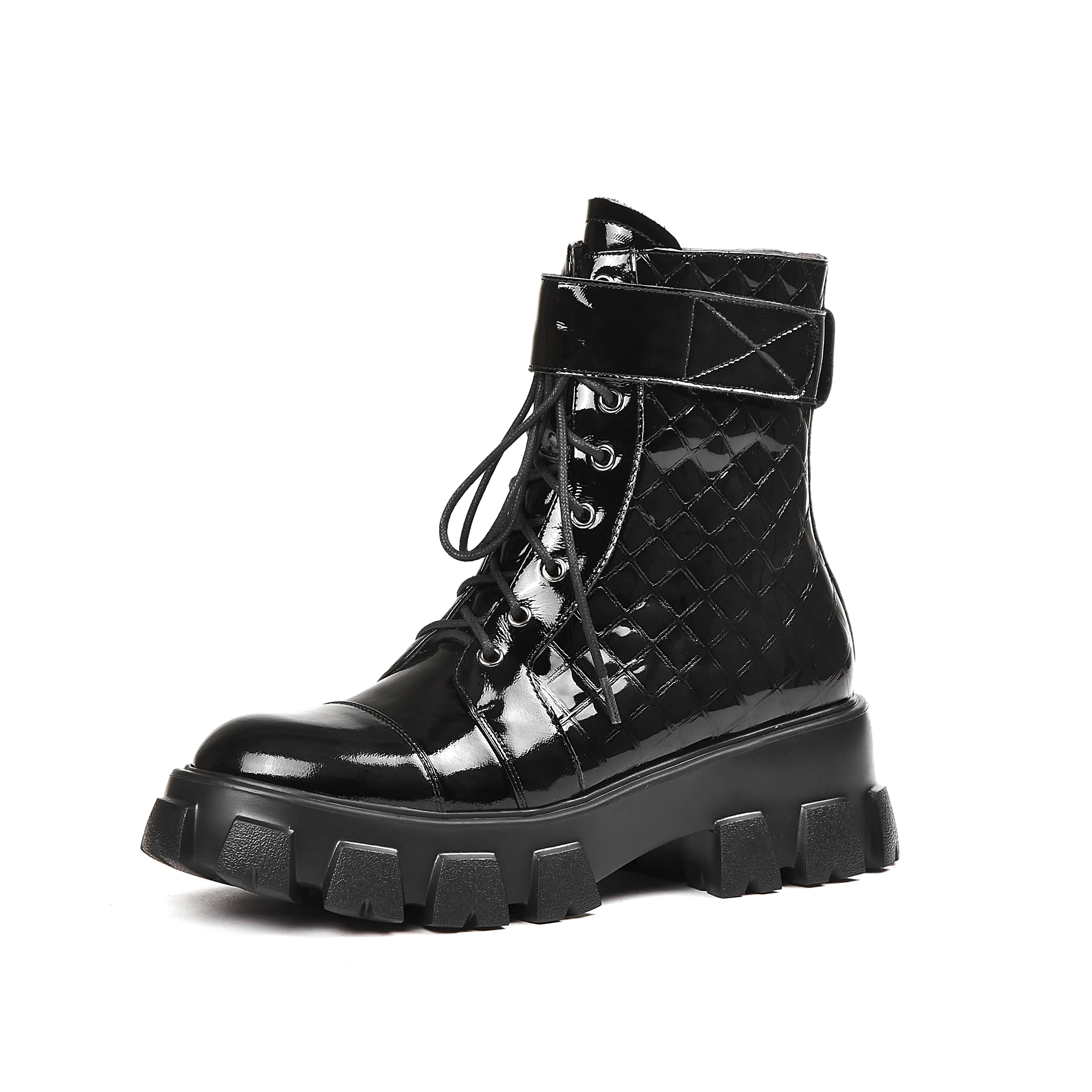 Patent Leather Thick-soled Winter New Leather Platform Lace-up Ankle Boots Female British Style Women Black Motorcycle Boots
Patent Leather Thick-soled Winter New Leather Platform Lace-up Ankle Boots Female British Style Women Black Motorcycle Boots