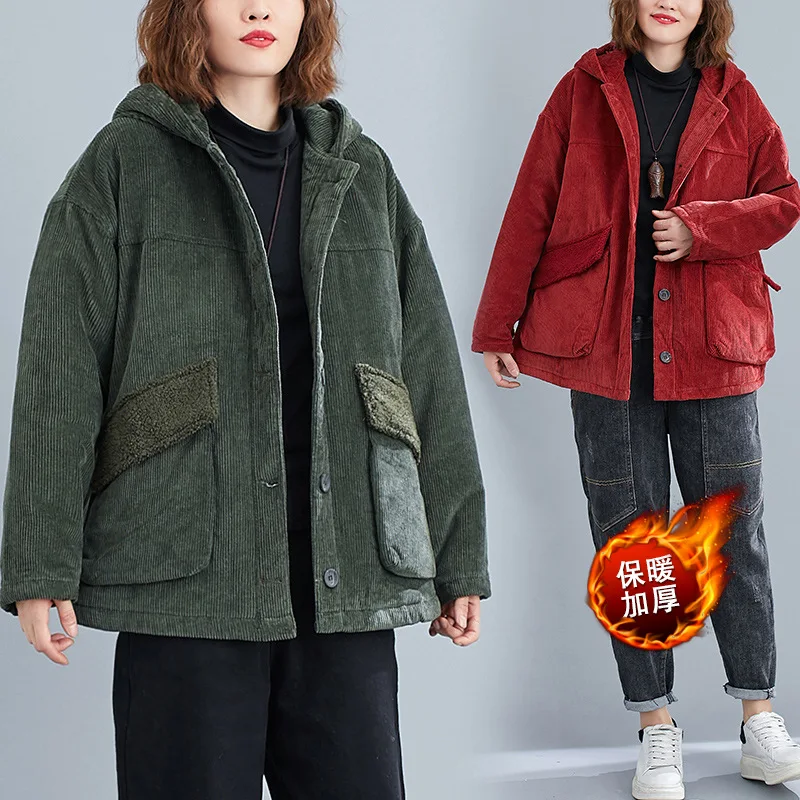 Oversized Corduroy Winter Jacket Coat Women Thicken Warm Woman Hooded Ladies Casual Loose Jackets Casaco Feminino
Oversized Corduroy Winter Jacket Coat Women Thicken Warm Woman Hooded Ladies Casual Loose Jackets Casaco Feminino