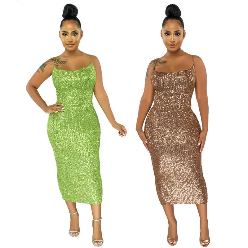 KEXU Sleeveless Lace Up Backless Spaghetti Strap Dress Bodycon Midi Mid-calf Length Sexy Party Women Sequined Dress
KEXU Sleeveless Lace Up Backless Spaghetti Strap Dress Bodycon Midi Mid-calf Length Sexy Party Women Sequined Dress