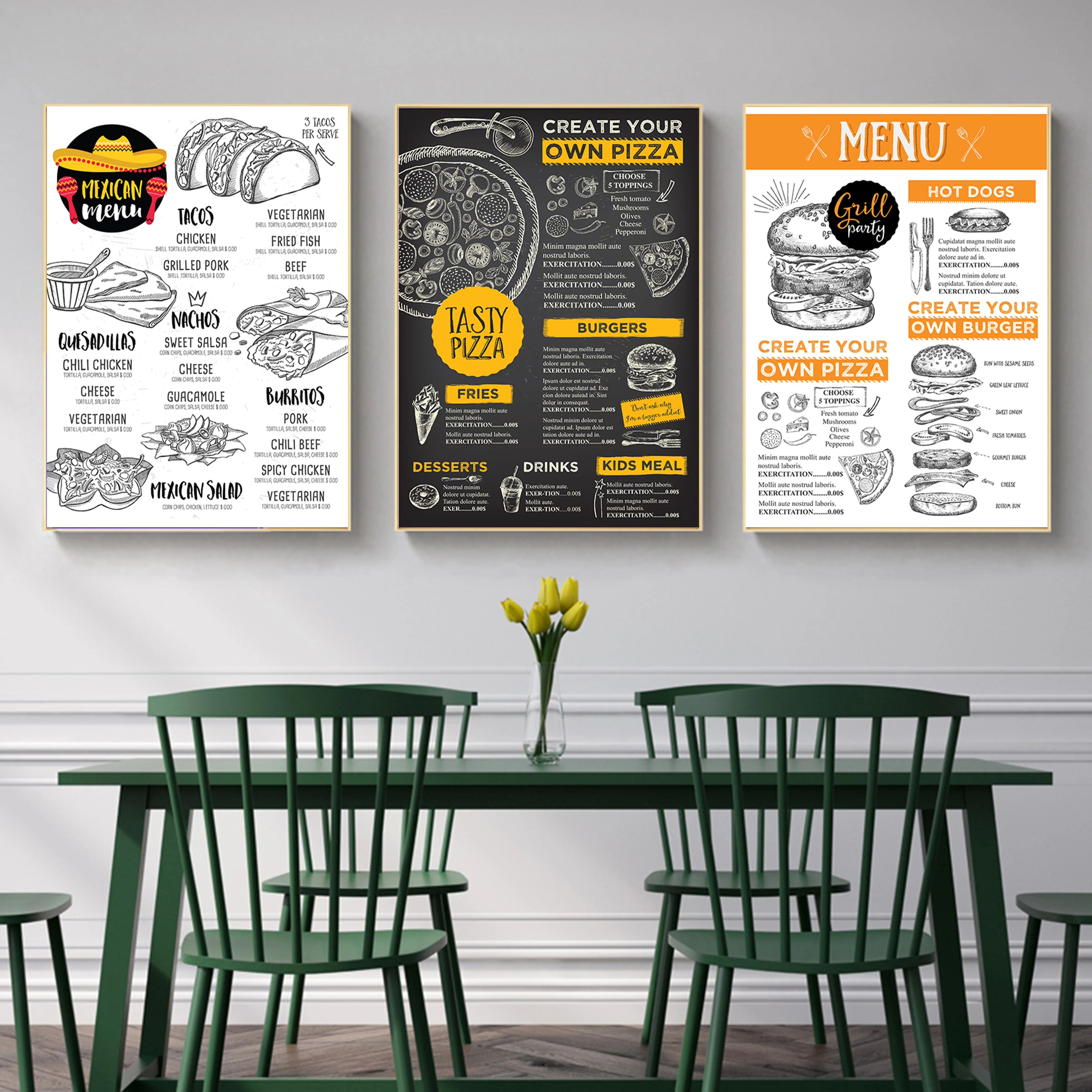 Hamburger Pizza Food Posters Delicate Cooking Wall Decor Restaurant Cafe Kitchen Art Wall Decoration Accessories Dining Room
Hamburger Pizza Food Posters Delicate Cooking Wall Decor Restaurant Cafe Kitchen Art Wall Decoration Accessories Dining Room