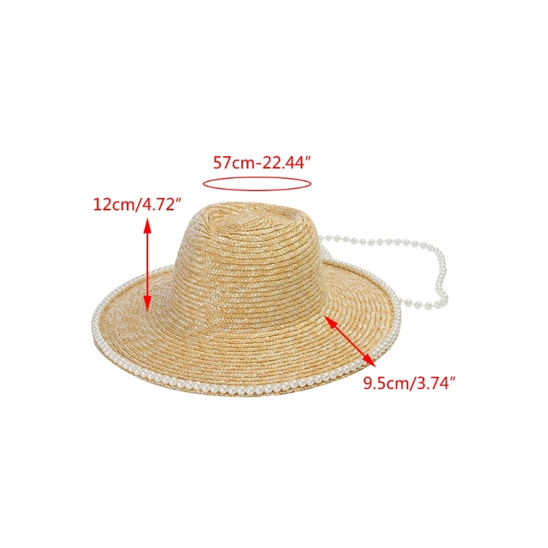 

Women's Wheat Straw Sunhat with Pearls Floppy Summer Hat Roll up Wide Brim Beach Cap UV Protection Sun Hats