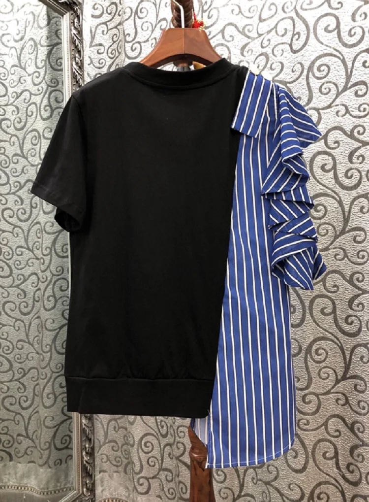 2020 Summer Fashion & Tees Women Striped Print Patchwork Short Sleeve Casual Asymmetrical Sexy T-Shirt Ladies Cotton Tops
2020 Summer Fashion & Tees Women Striped Print Patchwork Short Sleeve Casual Asymmetrical Sexy T-Shirt Ladies Cotton Tops