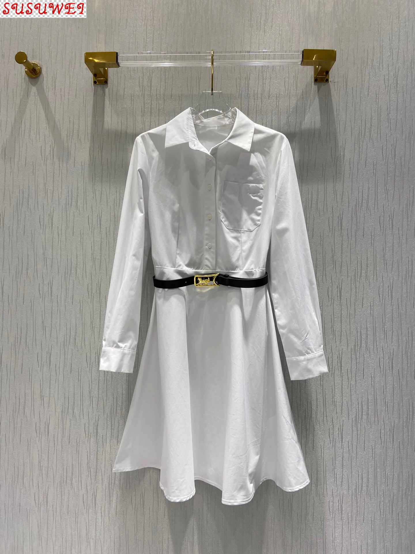 Повседневное платье-рубашка с поясом, расклешенное платье из 2021 хлопка, осень-весна 100% 
Повседневное платье-рубашка с поясом, расклешенное платье из 2021 хлопка, осень-весна 100%